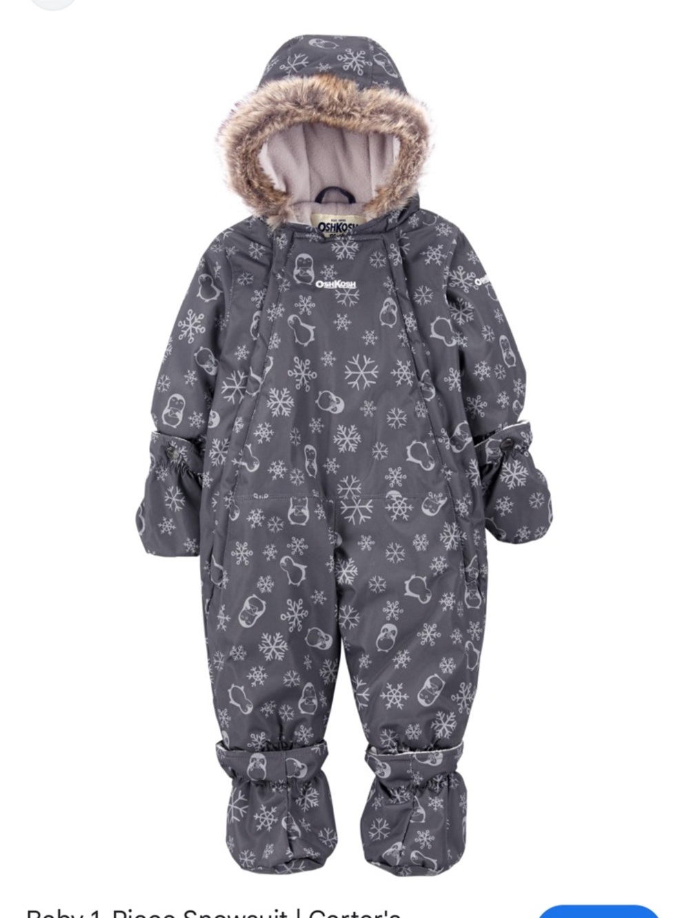 OshKosh B'gosh Cream and Gray Cozy Lined Snowsuit